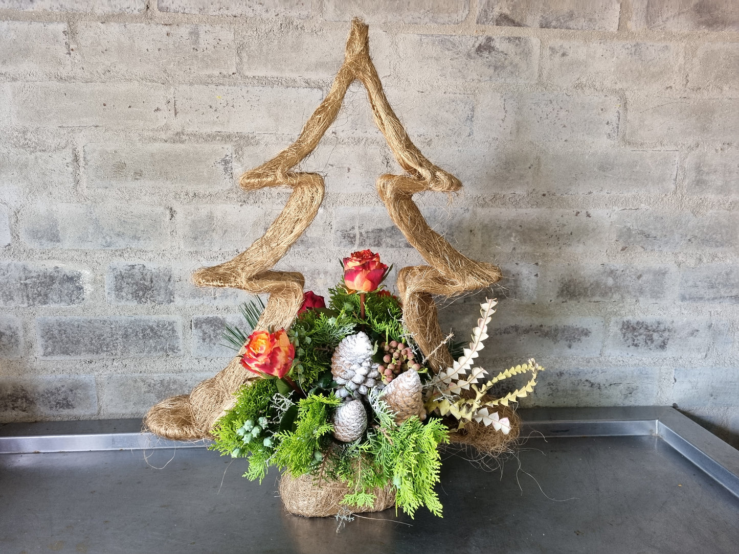 Christmas tree floral arrangement